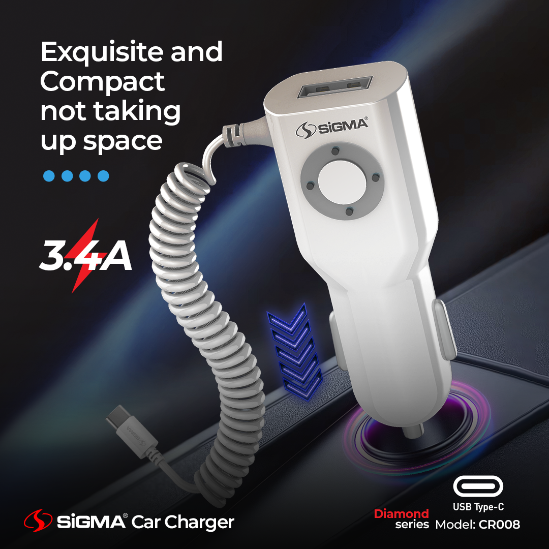 Sigma Diamond Series Car Charger with Built-in Type - C cable - CR008 image 3