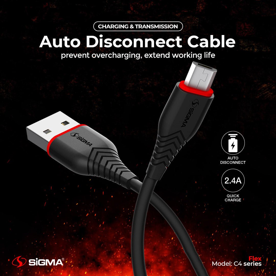 Sigma Flex Micro Cable - 2.4A Auto Disconnect - C4 - Black image 3