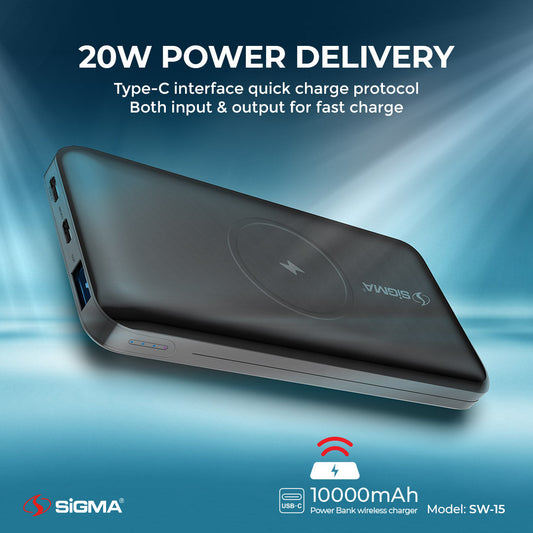 Sigma Wireless Power Bank 10000mAh SW-15 image 1