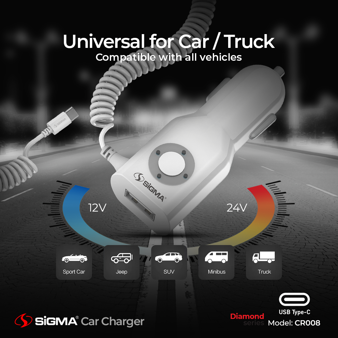Sigma Diamond Series Car Charger with Built-in Type - C cable - CR008 image 2
