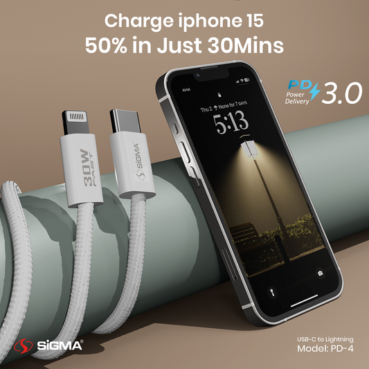 Sigma 30W PD SERIES CABLE Lightning to C Model: PD-4 image 1