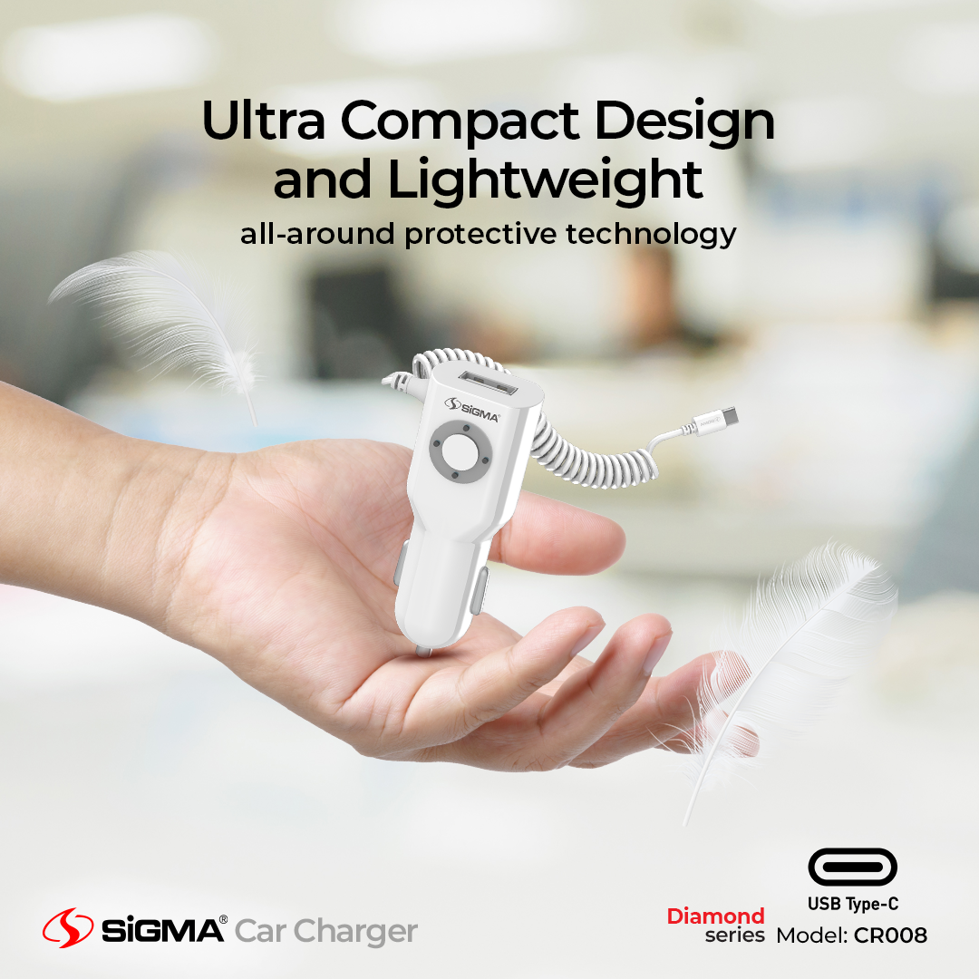 Sigma Diamond Series Car Charger with Built-in Type - C cable - CR008 image 1