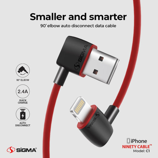 Sigma C1 - Auto Disconnect 90 Degree 2.4A Ninety Cable  - Lightning image 0