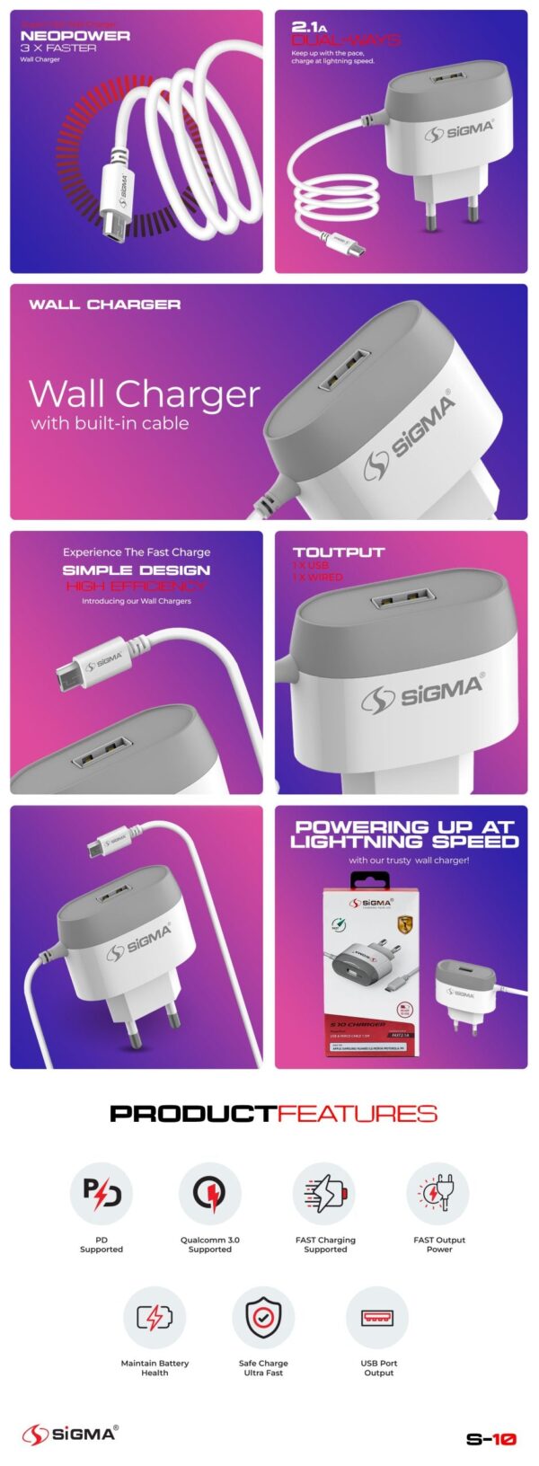 sigma micro usb wall s10