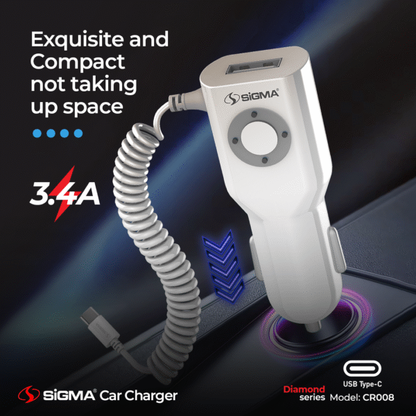 sigma diamond series car charger with built in type c cable cr008