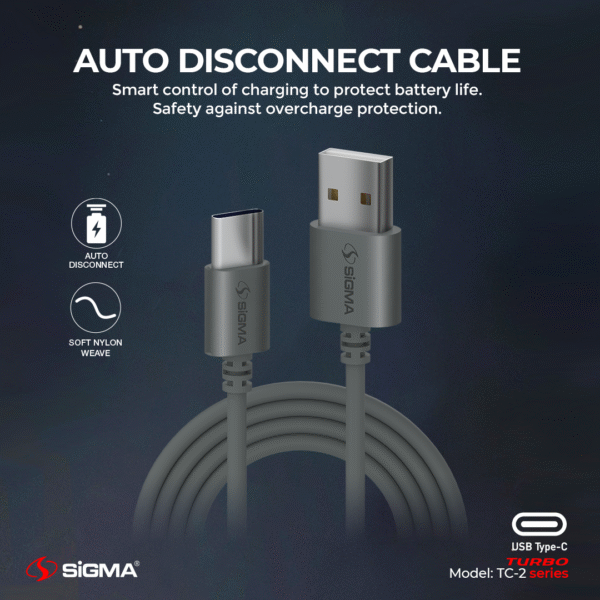 sigma turbo type c cable 2.4a auto disconnect tc 2