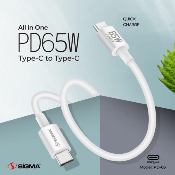 sigma 65w pd c to c fast charging cable pd 3