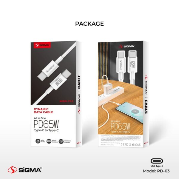 sigma 65w pd c to c fast charging cable pd 3
